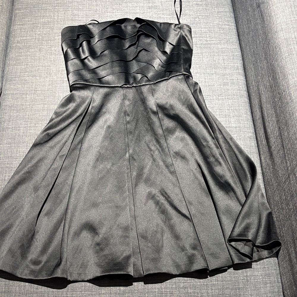 White House Black Market Black Strapless Satin Party Dress